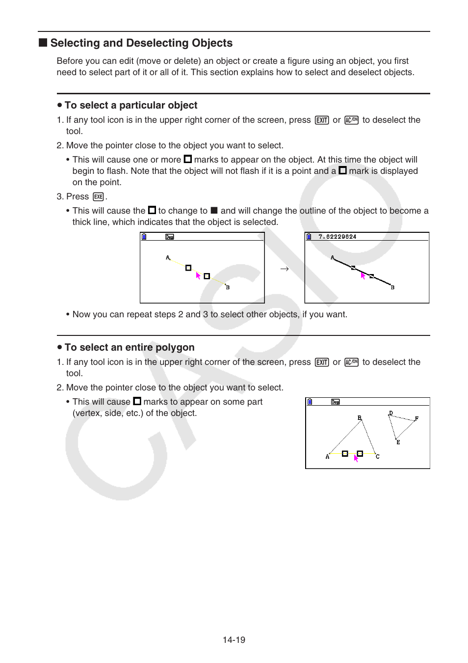 K selecting and deselecting objects | Casio FX-CG10 User Manual | Page 466 / 601