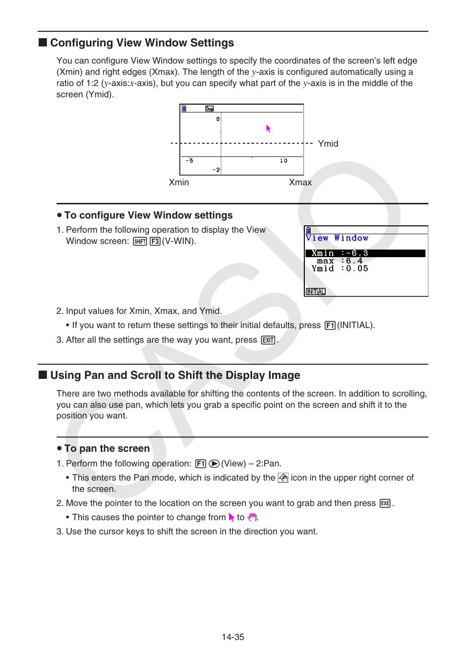 K configuring view window settings, K using pan and scroll to shift the display image | Casio FX-CG10 User Manual | Page 482 / 601