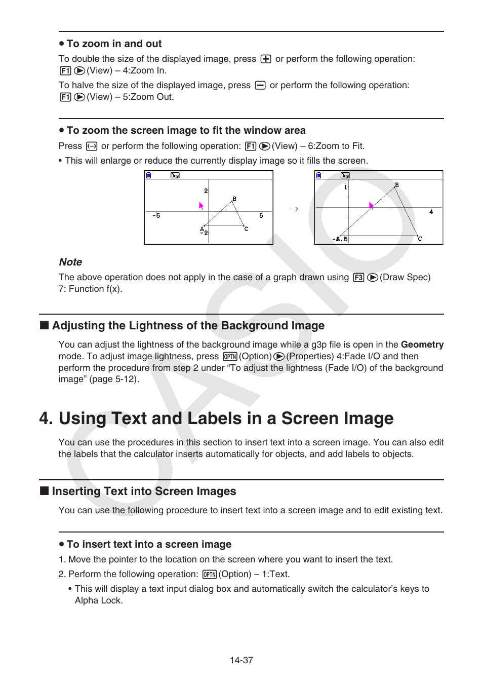 Using text and labels in a screen image, Using text and labels in a screen image -37 | Casio FX-CG10 User Manual | Page 484 / 601