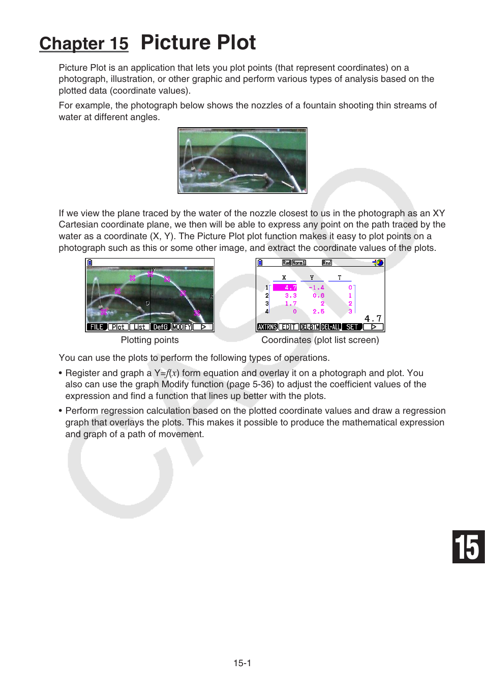 Chapter 15 picture plot, Picture plot, Chapter 15 | Casio FX-CG10 User Manual | Page 512 / 601