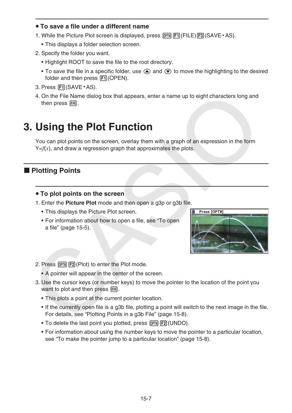 Using the plot function, Using the plot function -7, K plotting points | Casio FX-CG10 User Manual | Page 518 / 601