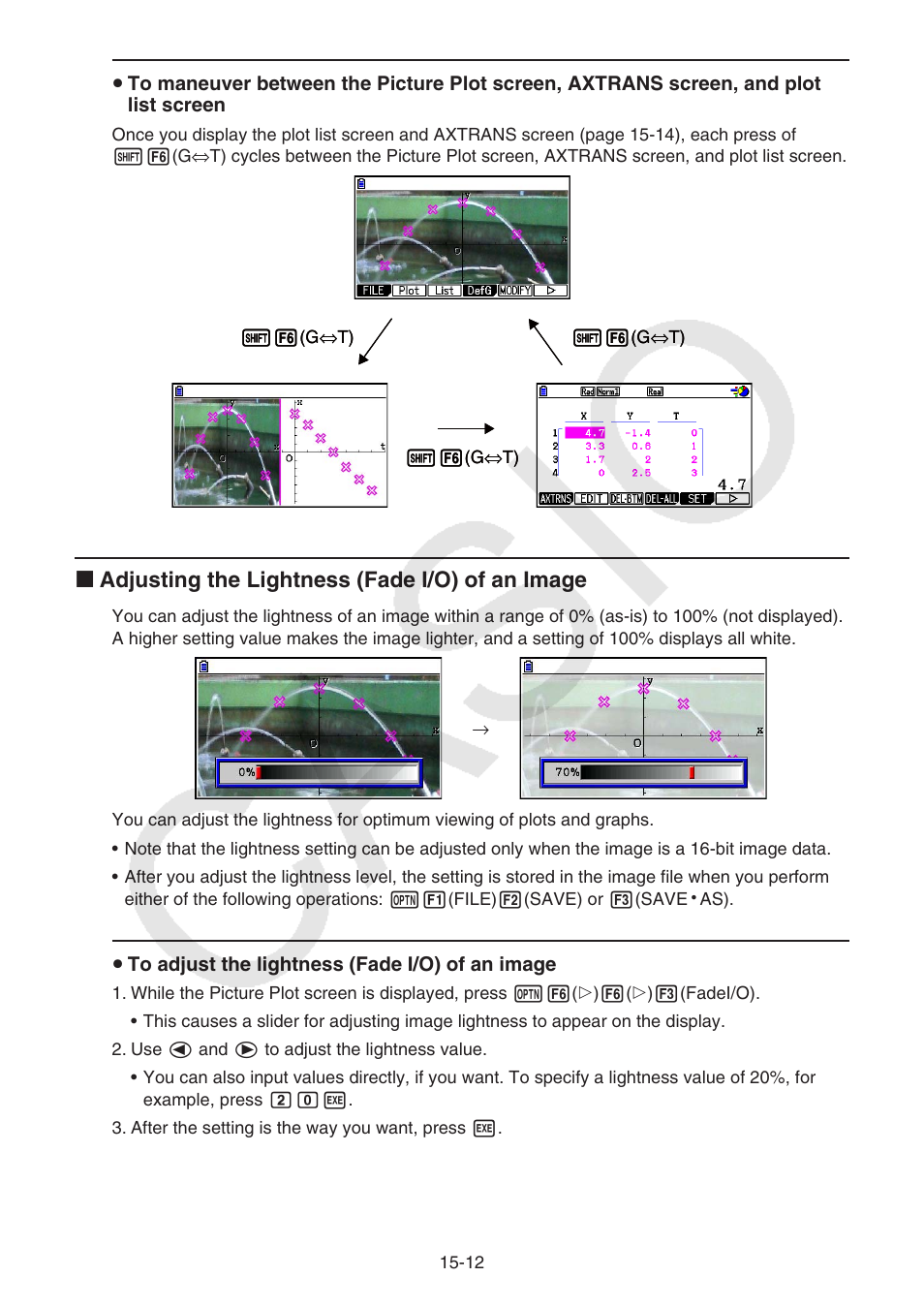 K adjusting the lightness (fade i/o) of an image | Casio FX-CG10 User Manual | Page 523 / 601