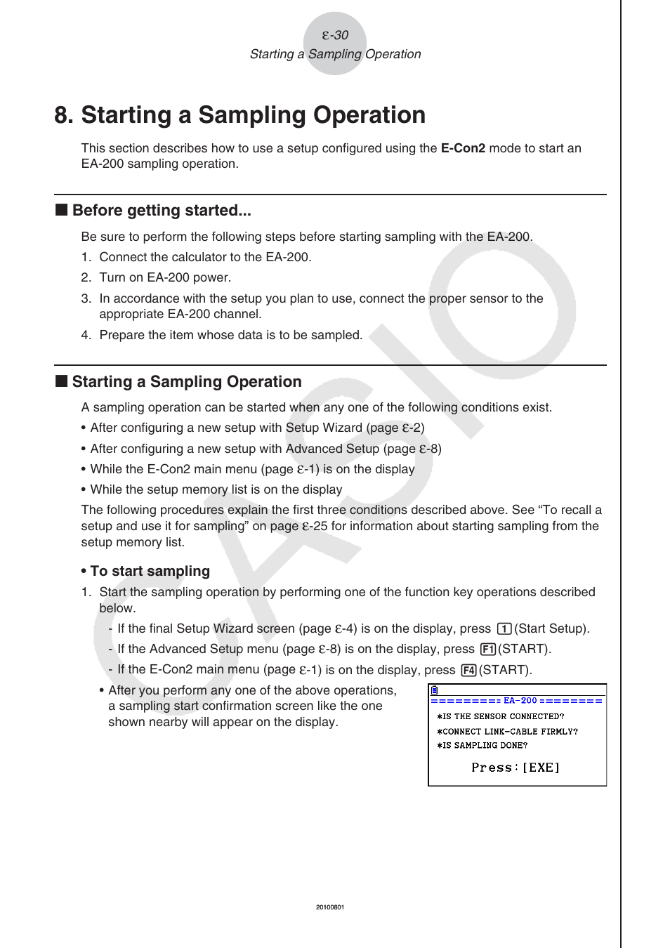 Starting a sampling operation | Casio FX-CG10 User Manual | Page 575 / 601