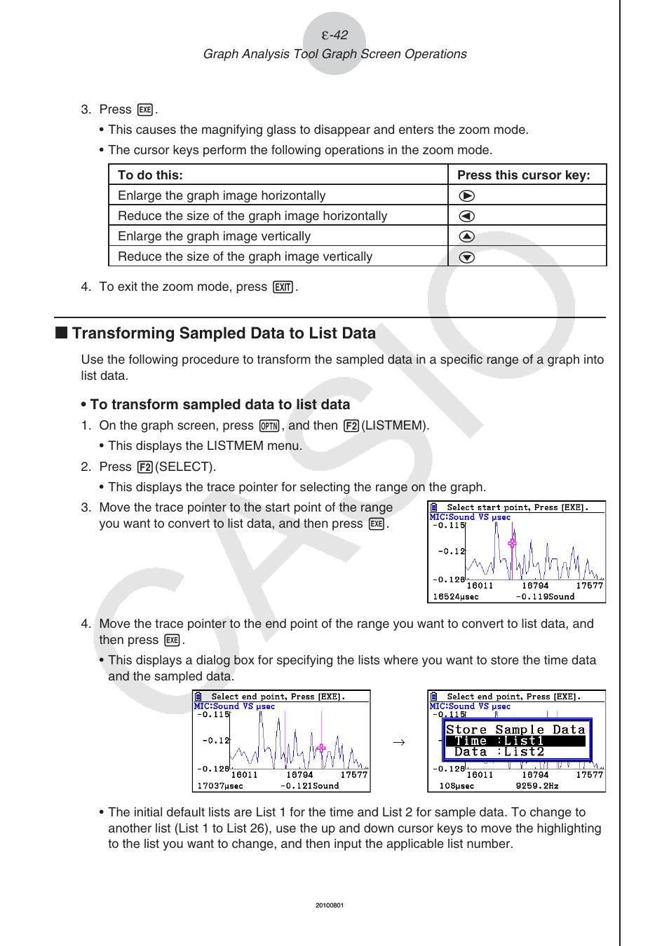 K transforming sampled data to list data | Casio FX-CG10 User Manual | Page 587 / 601