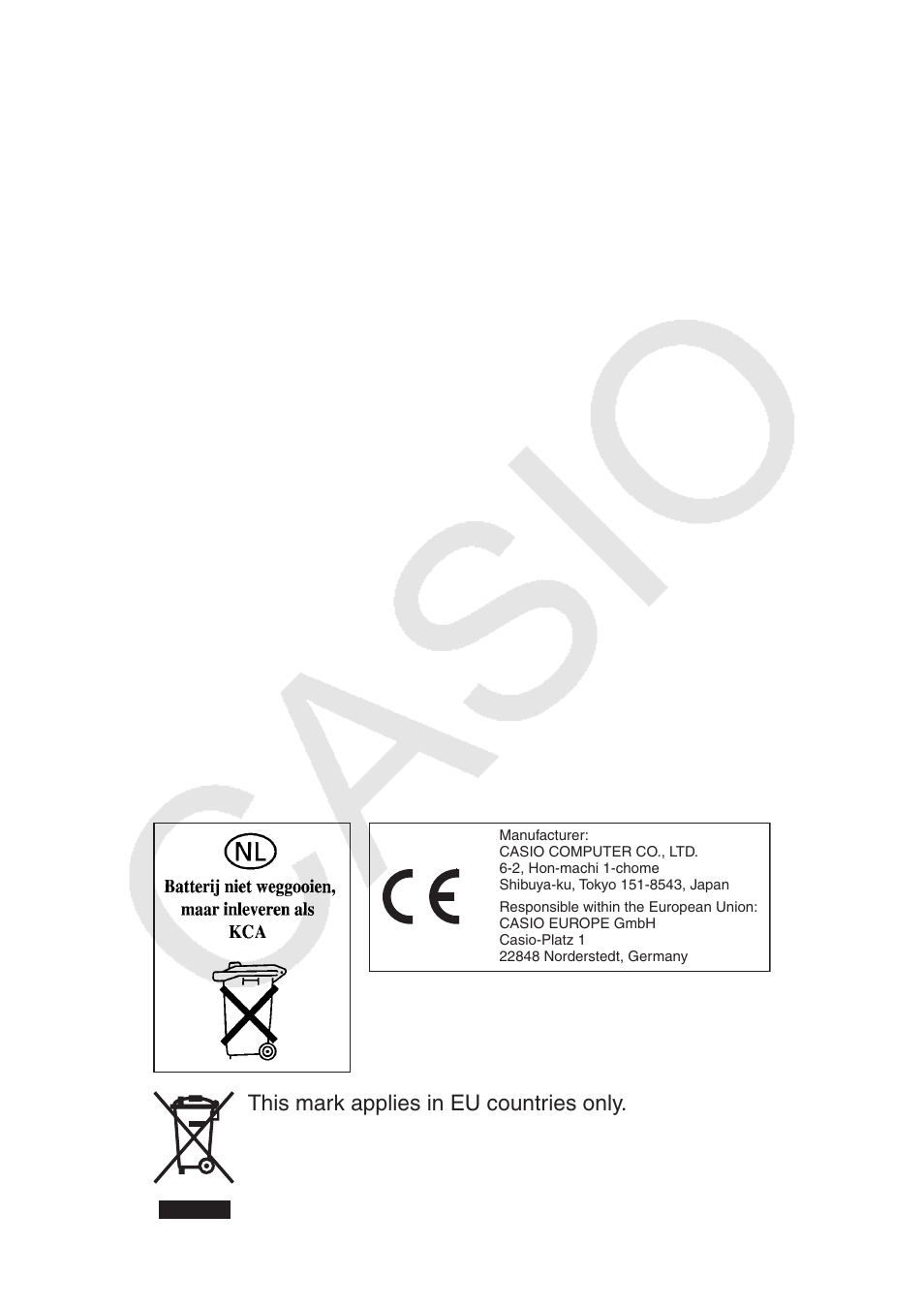 This mark applies in eu countries only | Casio FX-CG10 User Manual | Page 600 / 601
