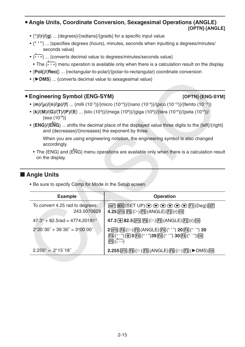 K angle units, U engineering symbol (eng-sym) | Casio FX-CG10 User Manual | Page 61 / 601