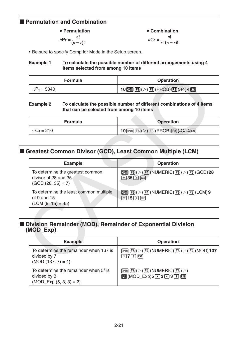 K permutation and combination | Casio FX-CG10 User Manual | Page 67 / 601