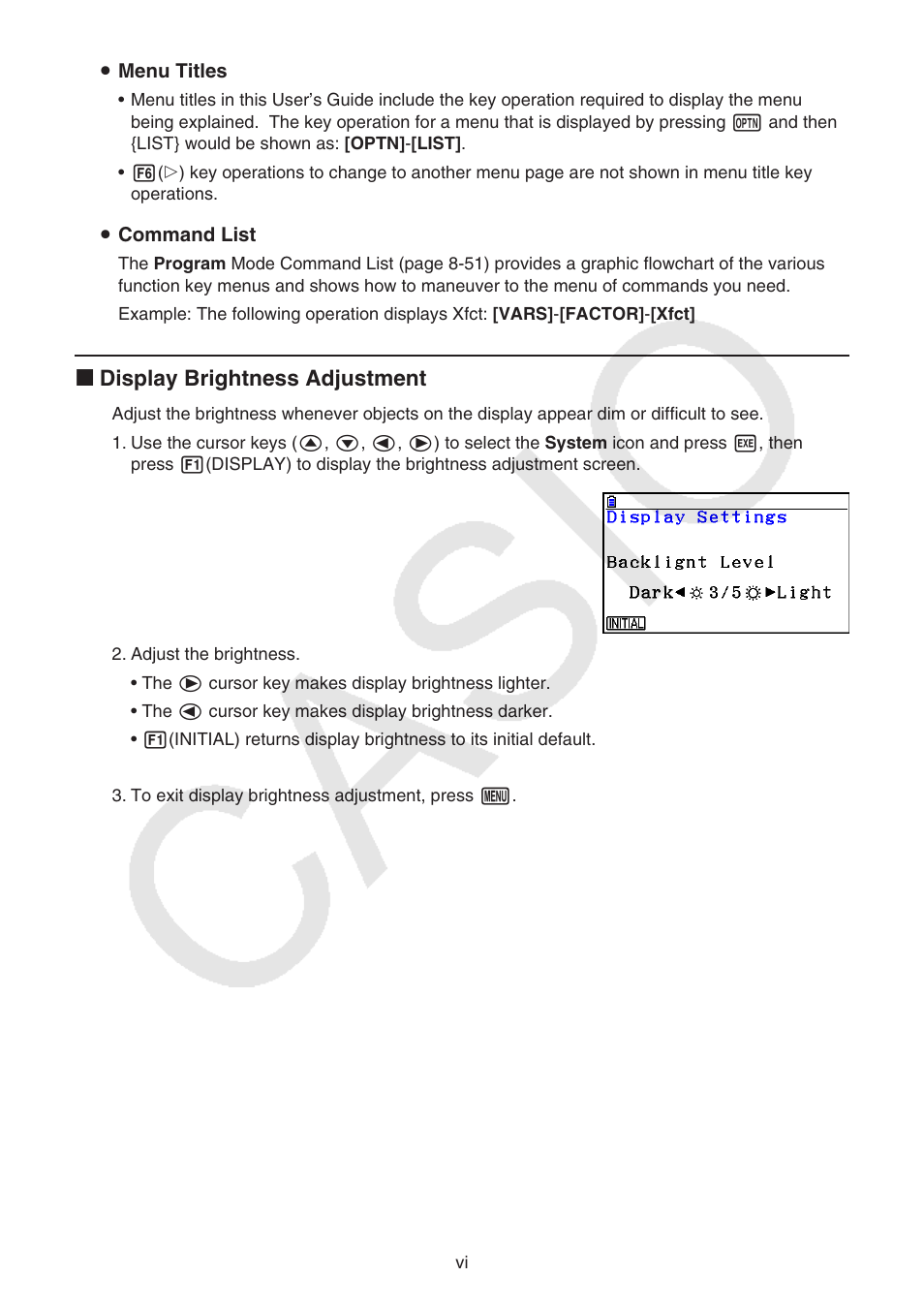 K display brightness adjustment | Casio FX-CG10 User Manual | Page 7 / 601