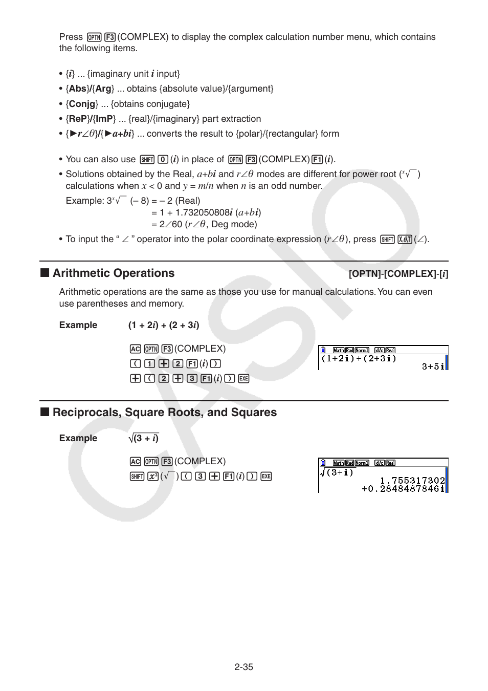 K arithmetic operations, K reciprocals, square roots, and squares | Casio FX-CG10 User Manual | Page 81 / 601