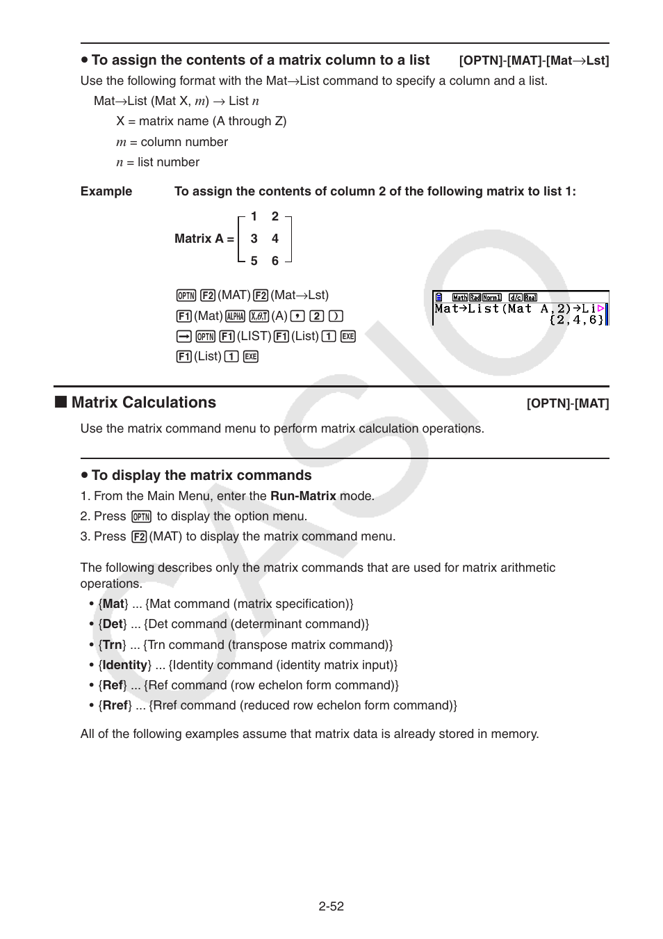 K matrix calculations | Casio FX-CG10 User Manual | Page 98 / 601