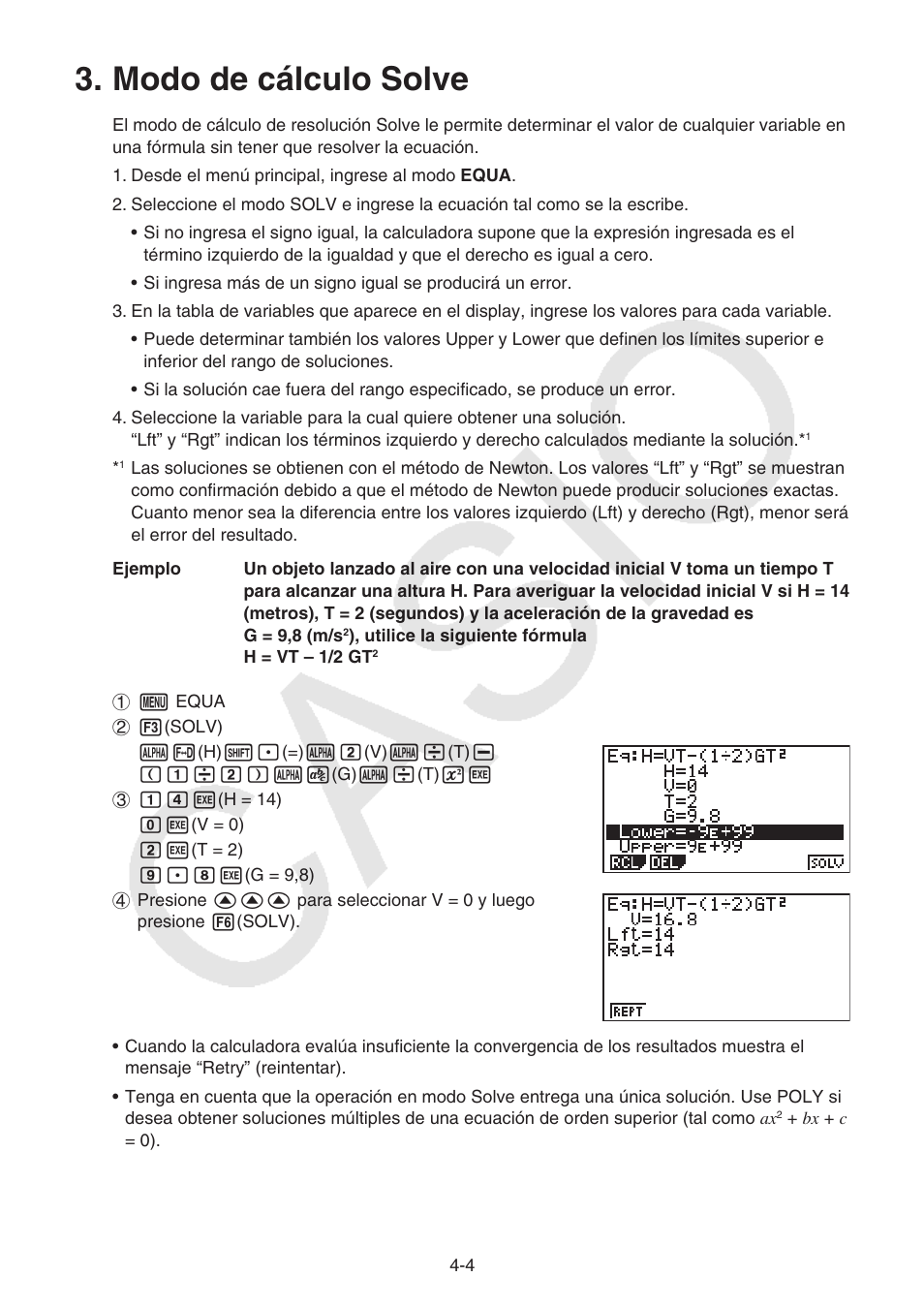 Modo de cálculo solve, Modo de cálculo solve -4 | Casio FX-9750GII User Manual | Page 108 / 411