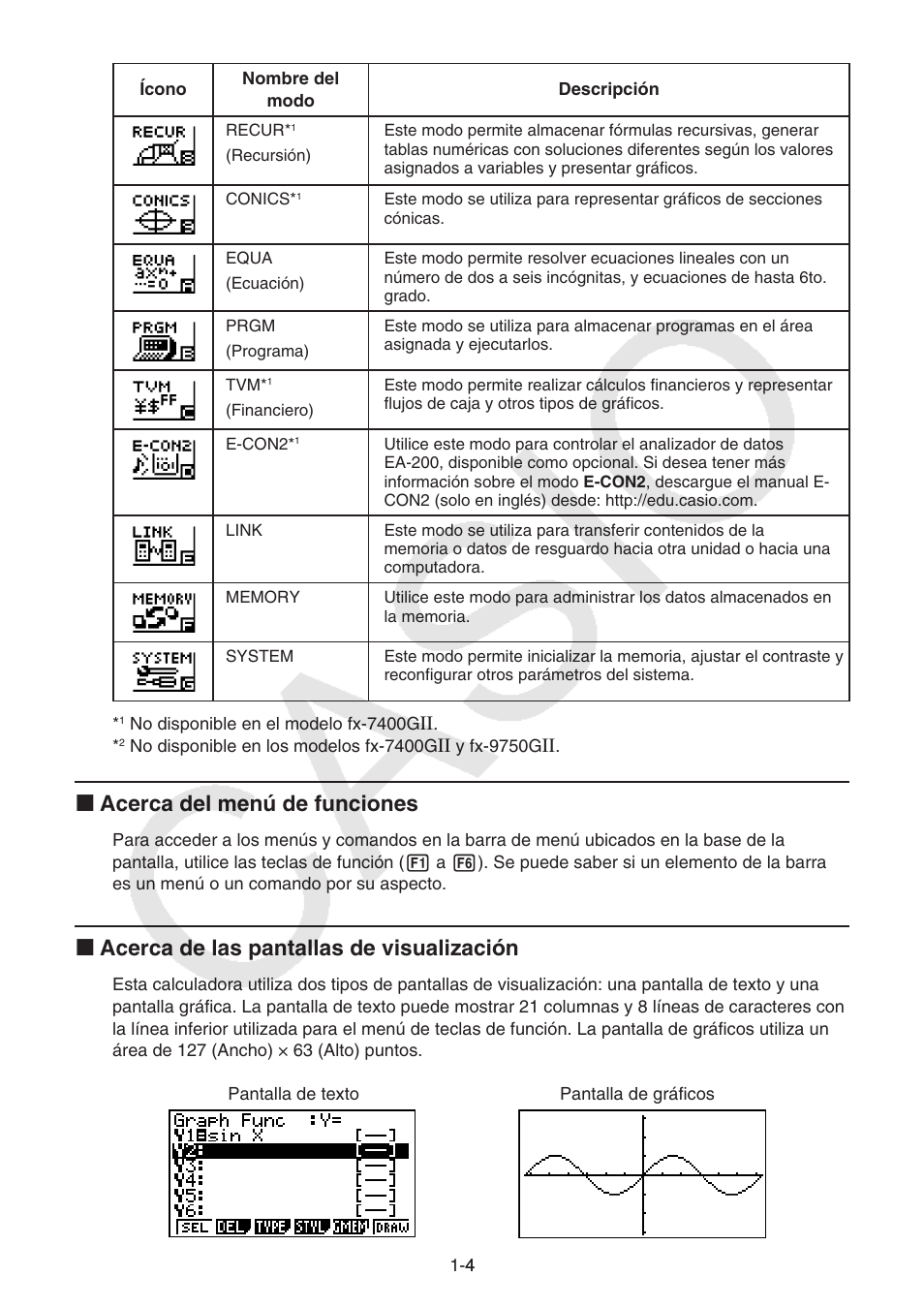 I acerca del menú de funciones, I acerca de las pantallas de visualización | Casio FX-9750GII User Manual | Page 11 / 411