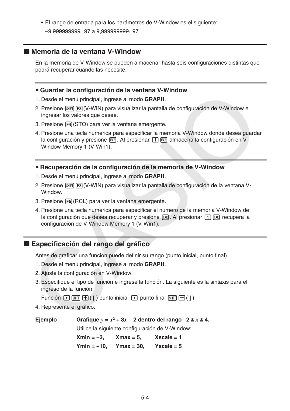 I especificación del rango del gráfico | Casio FX-9750GII User Manual | Page 112 / 411