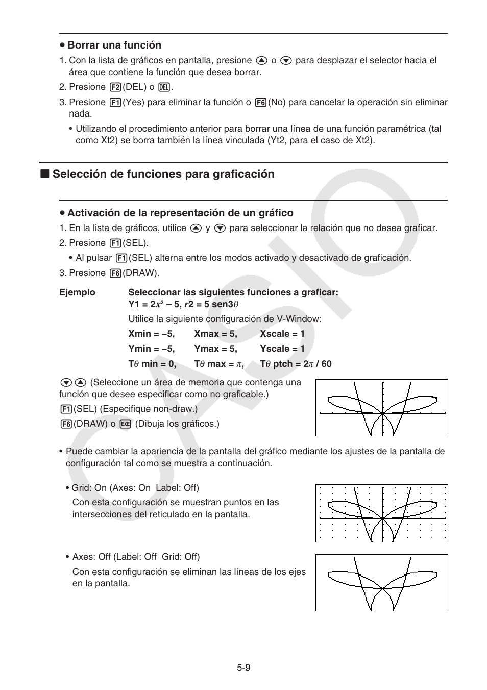 I selección de funciones para graficación | Casio FX-9750GII User Manual | Page 117 / 411