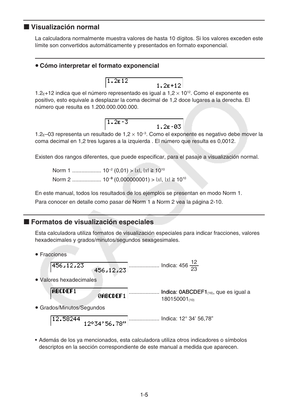 I visualización normal, I formatos de visualización especiales | Casio FX-9750GII User Manual | Page 12 / 411