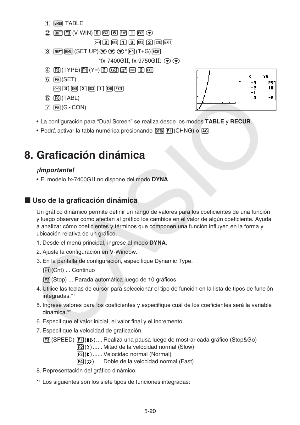 Graficación dinámica, Graficación, Dinámica | I uso de la graficación dinámica | Casio FX-9750GII User Manual | Page 128 / 411