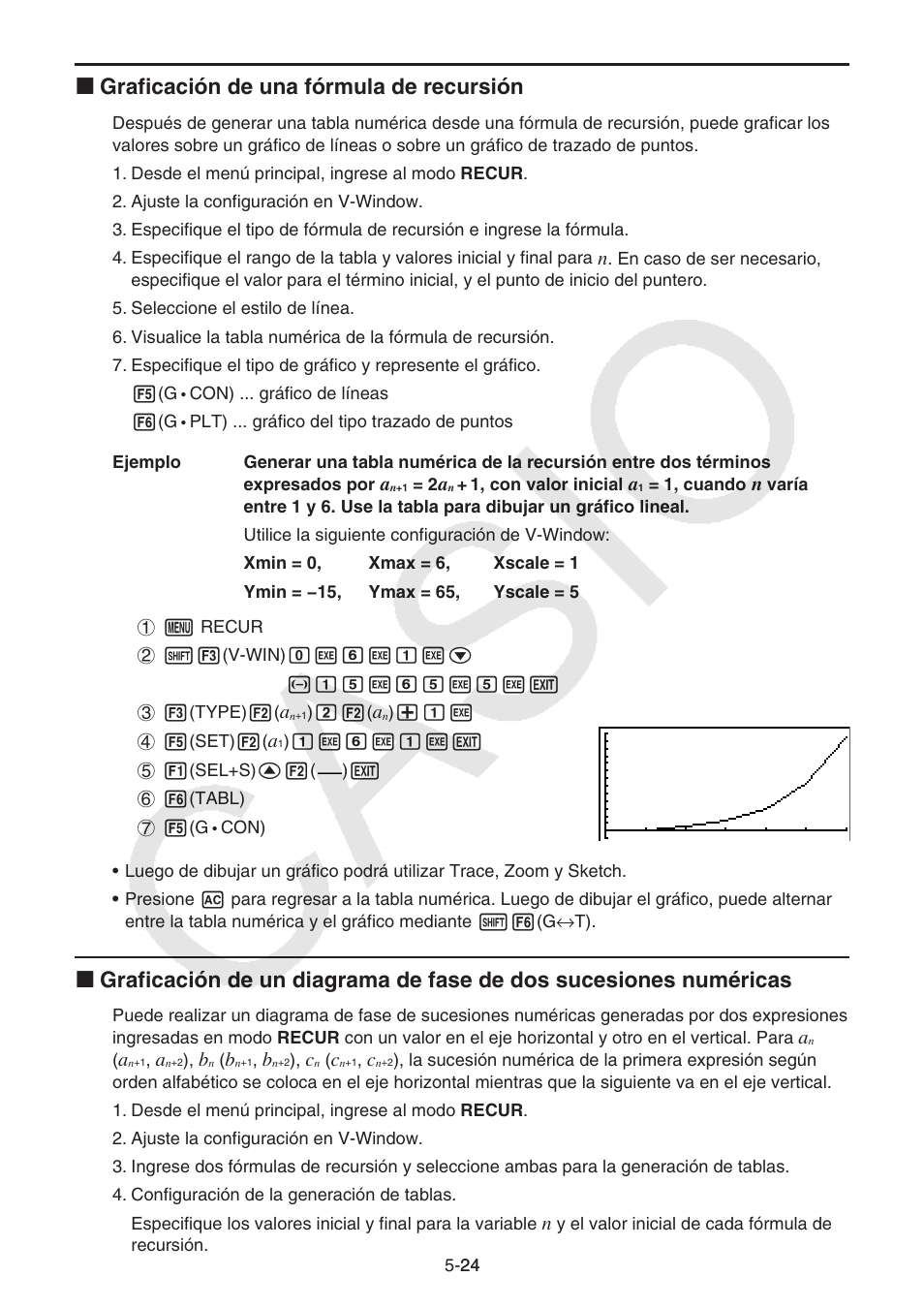 I graficación de una fórmula de recursión | Casio FX-9750GII User Manual | Page 132 / 411