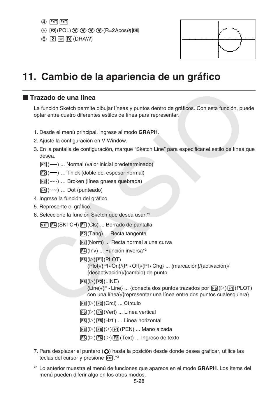 Cambio de la apariencia de un gráfico, Cambio de la apariencia de un gráfico -28, I trazado de una línea | Casio FX-9750GII User Manual | Page 136 / 411