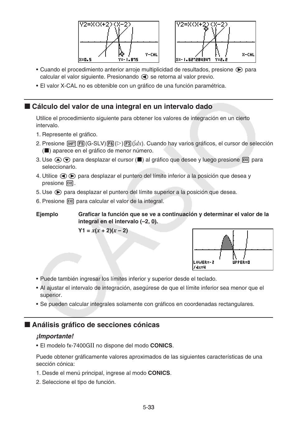 I análisis gráfico de secciones cónicas | Casio FX-9750GII User Manual | Page 141 / 411