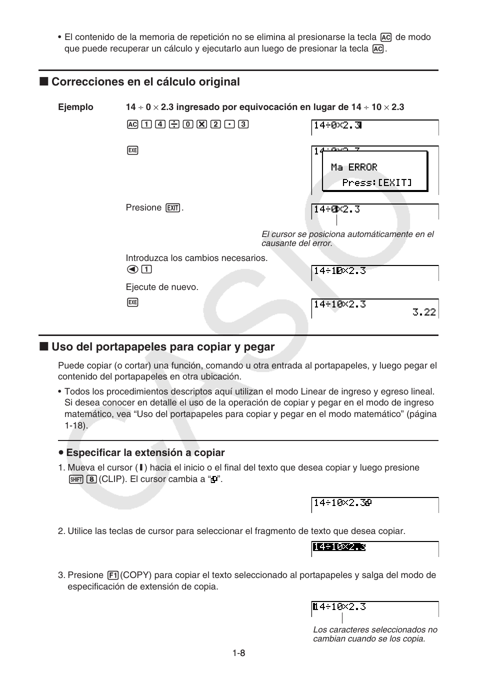 I correcciones en el cálculo original, I uso del portapapeles para copiar y pegar | Casio FX-9750GII User Manual | Page 15 / 411