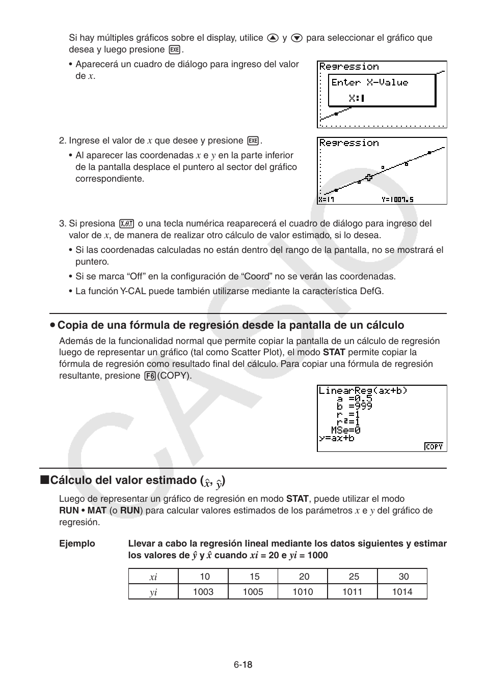 I cálculo del valor estimado ( , ) | Casio FX-9750GII User Manual | Page 161 / 411