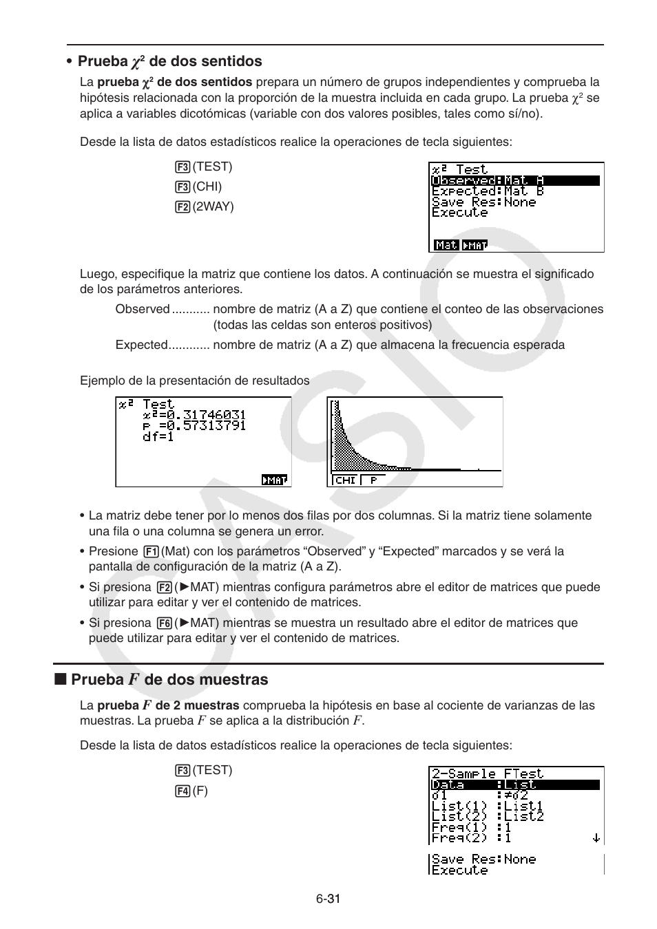 I prueba, De dos muestras | Casio FX-9750GII User Manual | Page 174 / 411