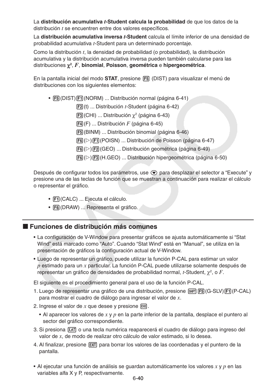 I funciones de distribución más comunes | Casio FX-9750GII User Manual | Page 183 / 411