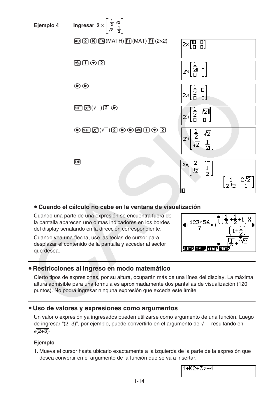 S restricciones al ingreso en modo matemático, S uso de valores y expresiones como argumentos | Casio FX-9750GII User Manual | Page 21 / 411