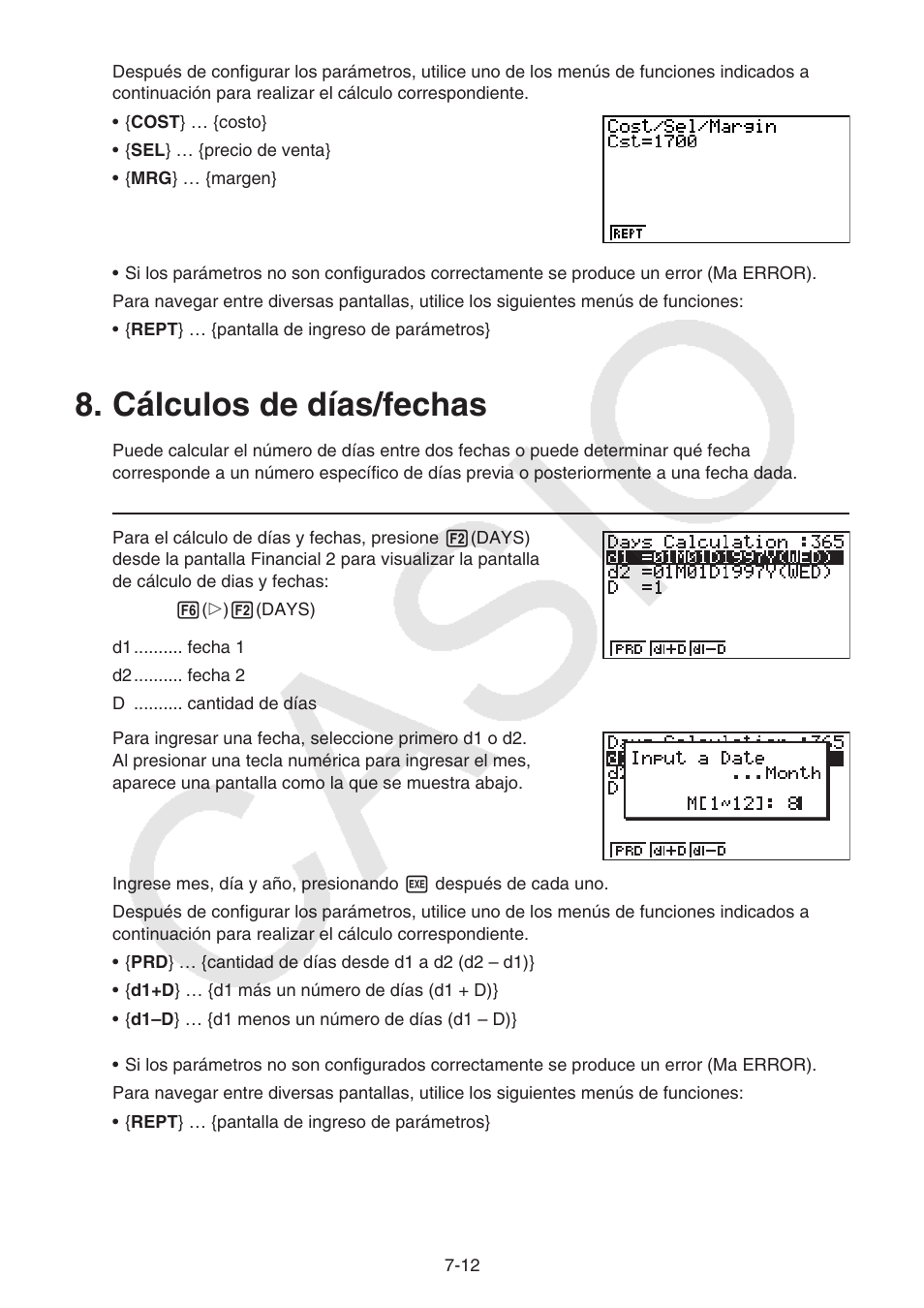 Cálculos de días/fechas, Cálculos, Días/fechas | Casio FX-9750GII User Manual | Page 212 / 411