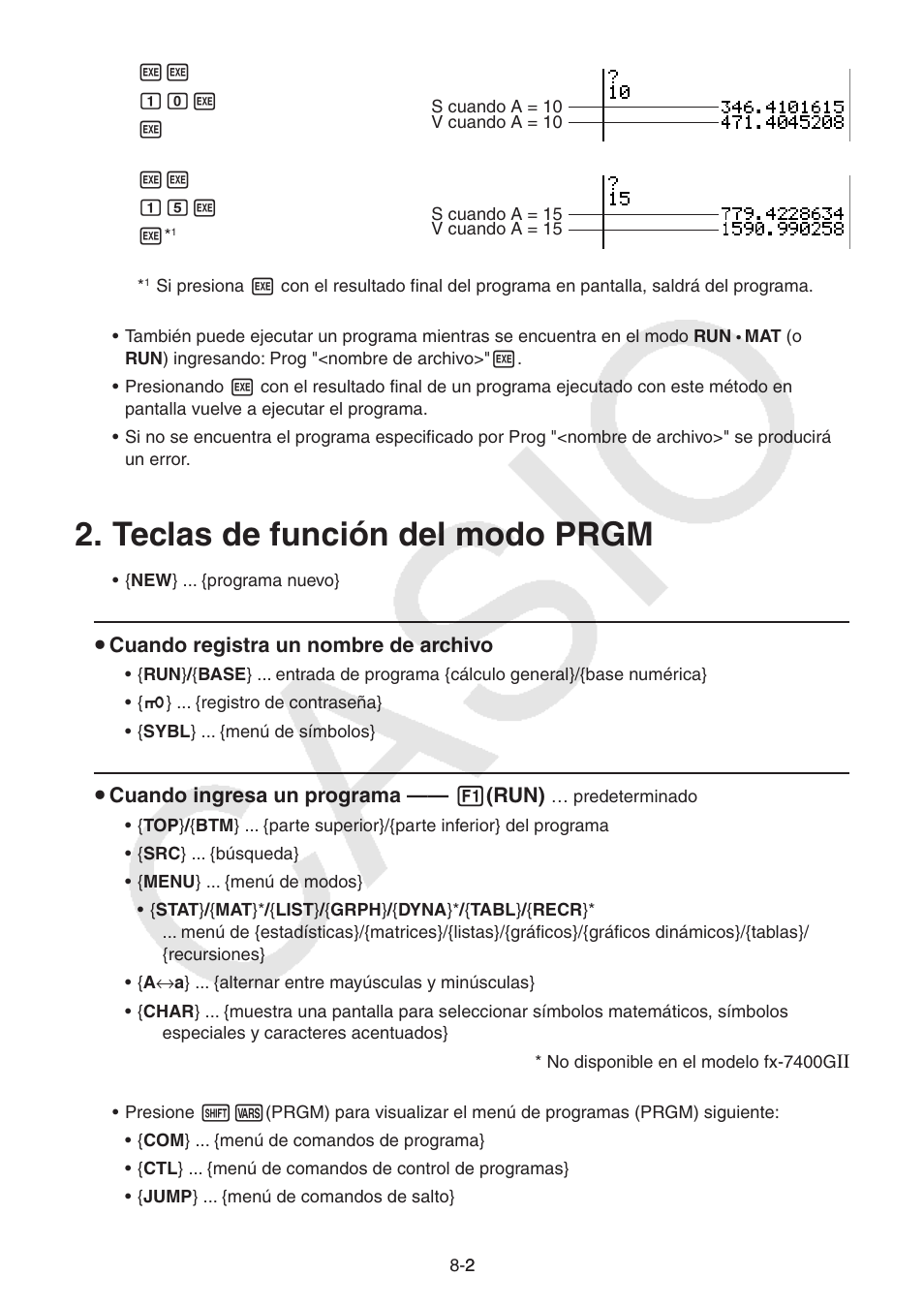 Teclas de función del modo prgm, Teclas de función del modo prgm -2 | Casio FX-9750GII User Manual | Page 220 / 411