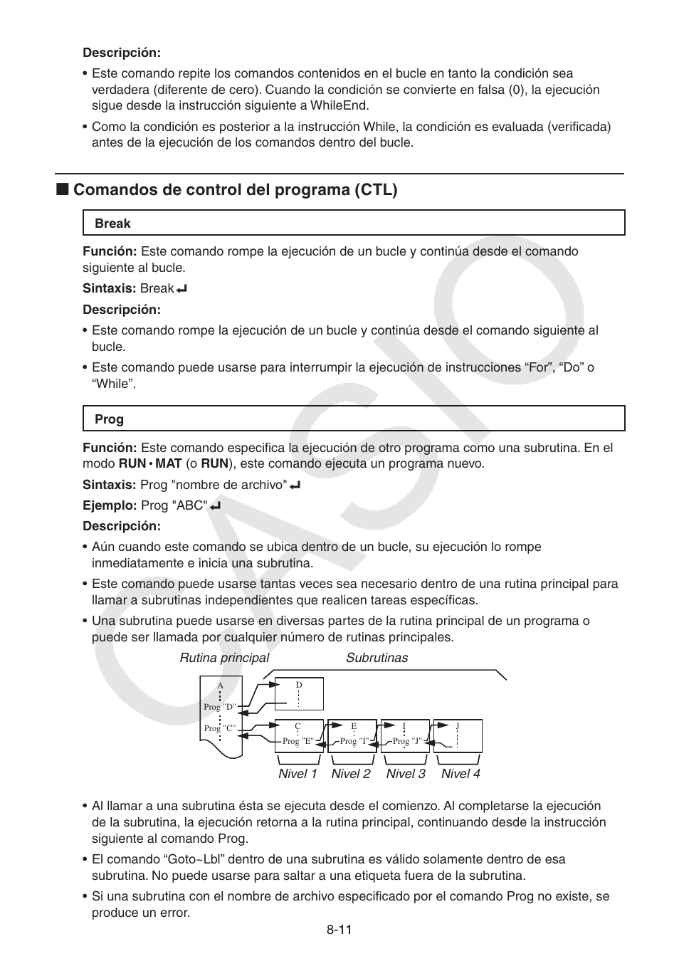 I comandos de control del programa (ctl) | Casio FX-9750GII User Manual | Page 229 / 411