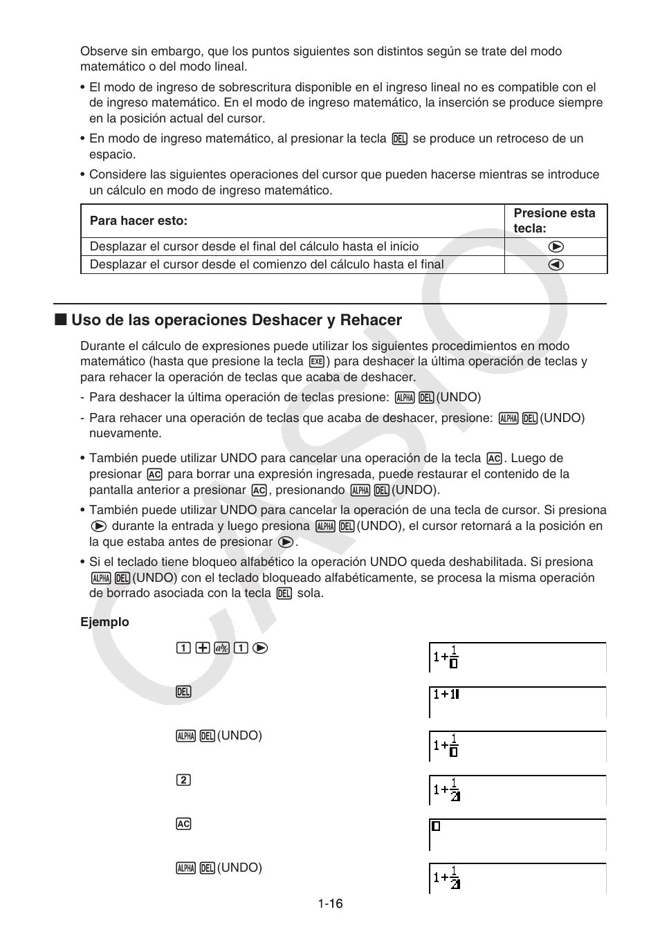 I uso de las operaciones deshacer y rehacer | Casio FX-9750GII User Manual | Page 23 / 411