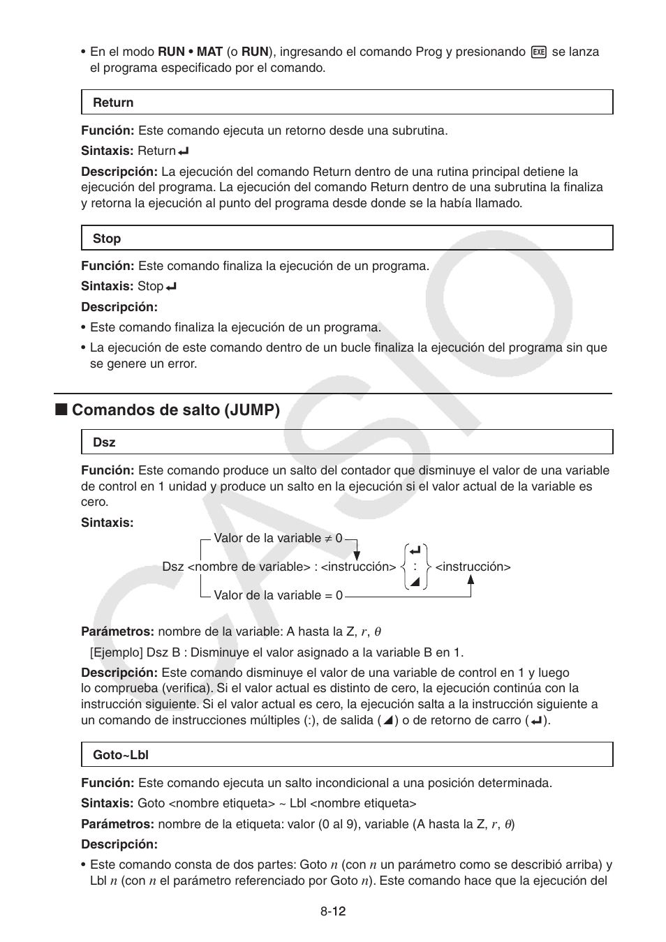 I comandos de salto (jump) | Casio FX-9750GII User Manual | Page 230 / 411