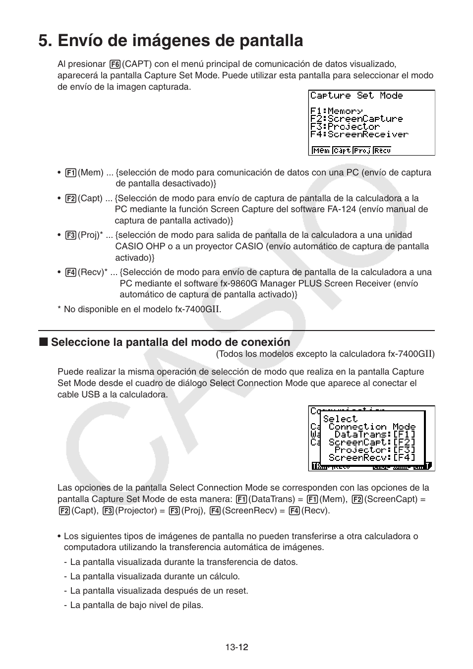 Envío de imágenes de pantalla, Envío de imágenes de pantalla -12 | Casio FX-9750GII User Manual | Page 323 / 411