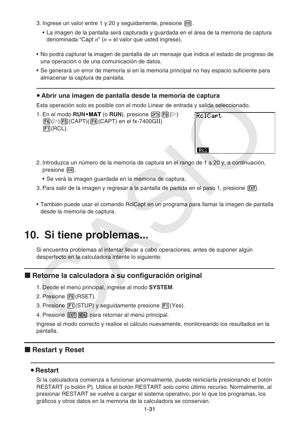 Si tiene problemas, Si tiene problemas -31 | Casio FX-9750GII User Manual | Page 38 / 411