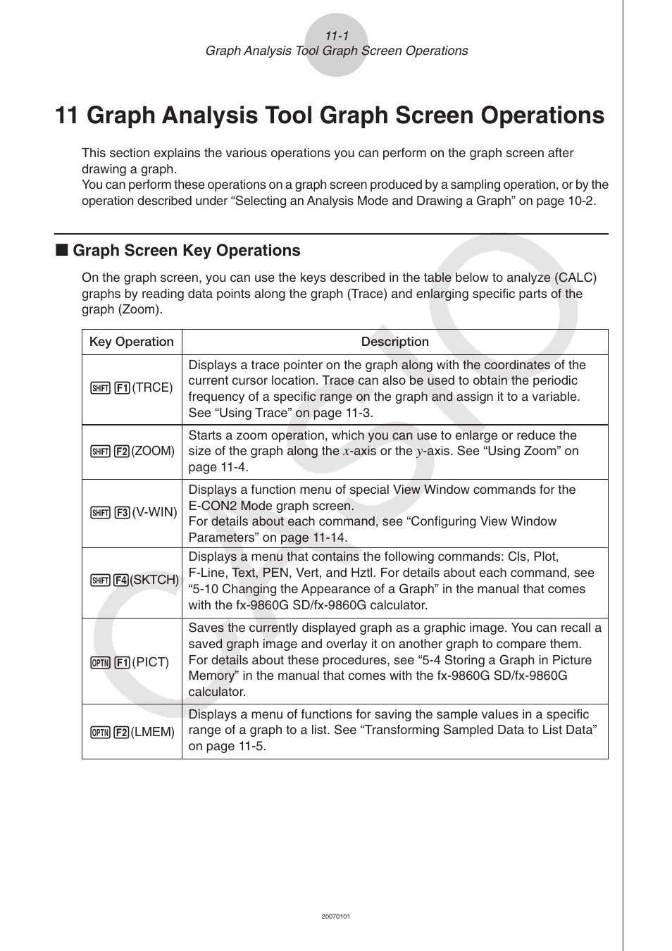 11 graph analysis tool graph screen operations, K graph screen key operations | Casio FX-9750GII User Manual | Page 389 / 411