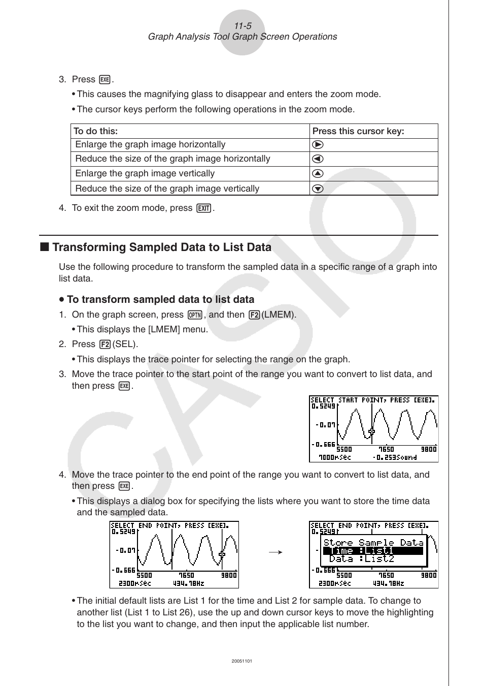 K transforming sampled data to list data | Casio FX-9750GII User Manual | Page 393 / 411