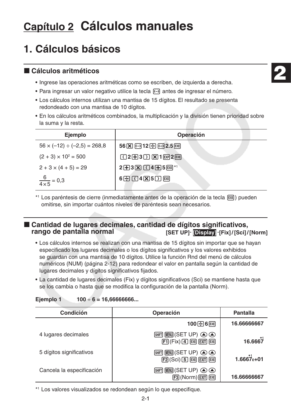 Capítulo 2 cálculos manuales, Cálculos básicos, Cálculos | Básicos, Cálculos manuales, Capítulo 2 | Casio FX-9750GII User Manual | Page 40 / 411