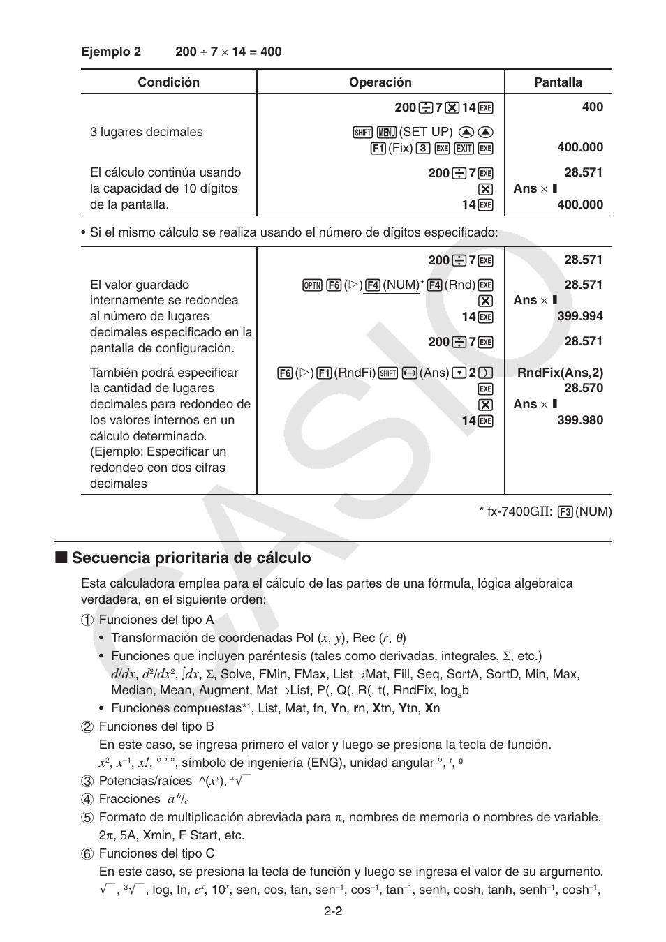 I secuencia prioritaria de cálculo | Casio FX-9750GII User Manual | Page 41 / 411