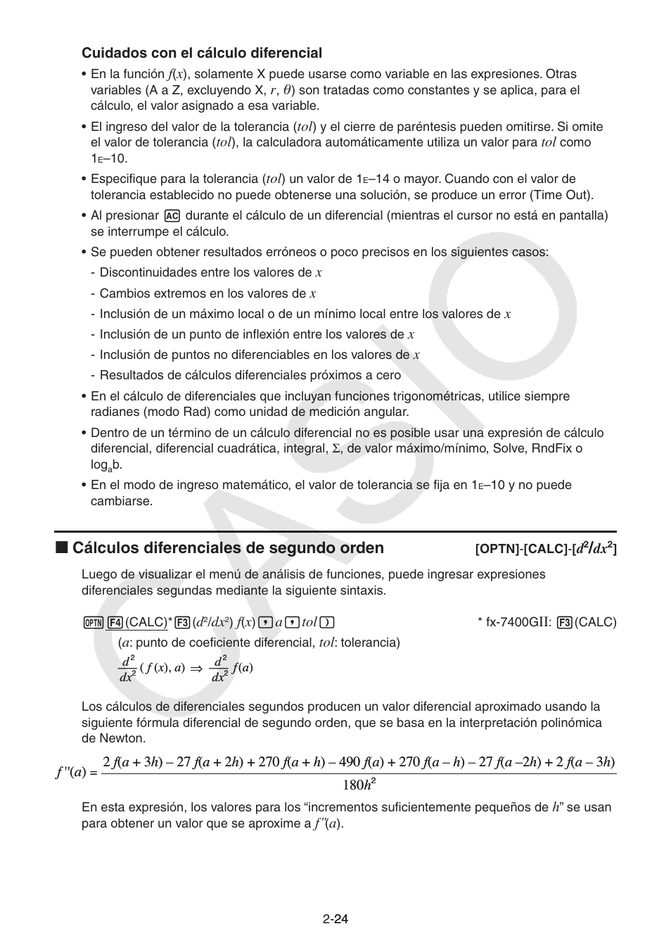 I cálculos diferenciales de segundo orden | Casio FX-9750GII User Manual | Page 63 / 411
