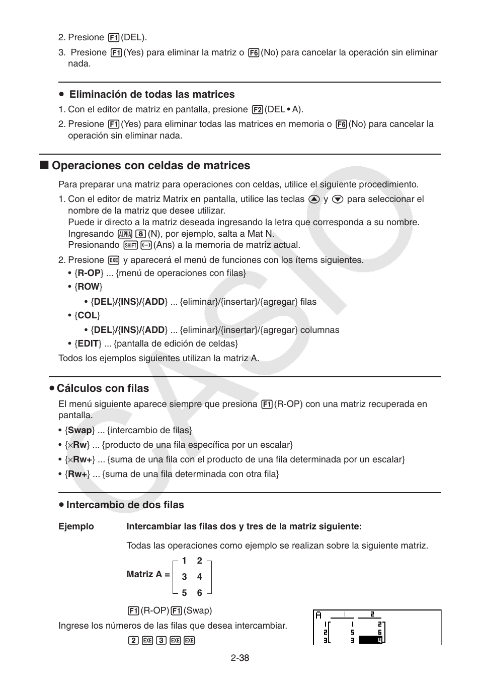 I operaciones con celdas de matrices | Casio FX-9750GII User Manual | Page 77 / 411