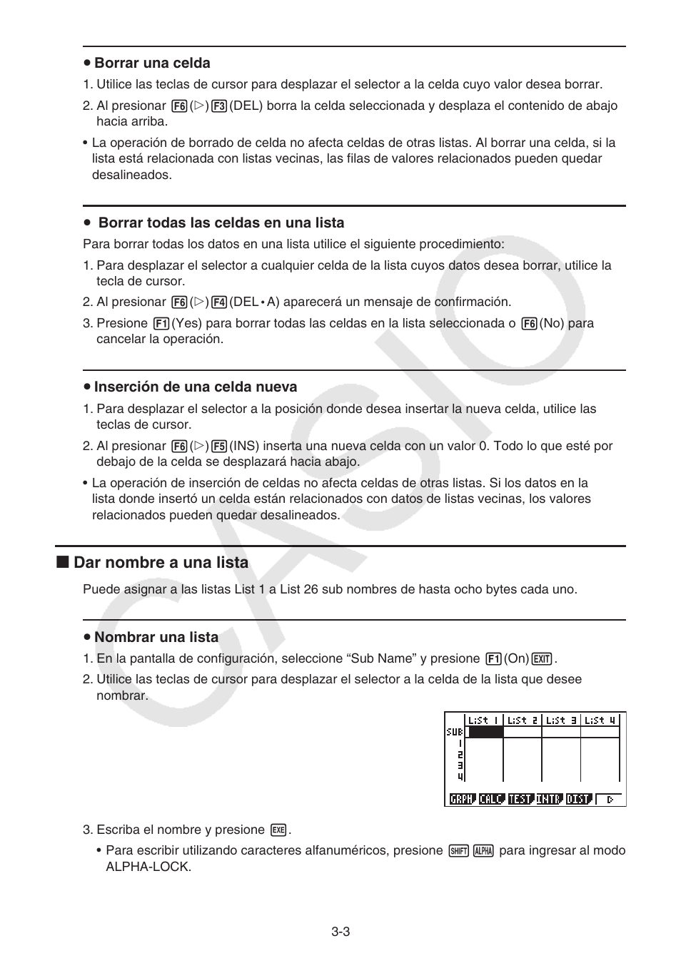 I dar nombre a una lista | Casio FX-9750GII User Manual | Page 94 / 411