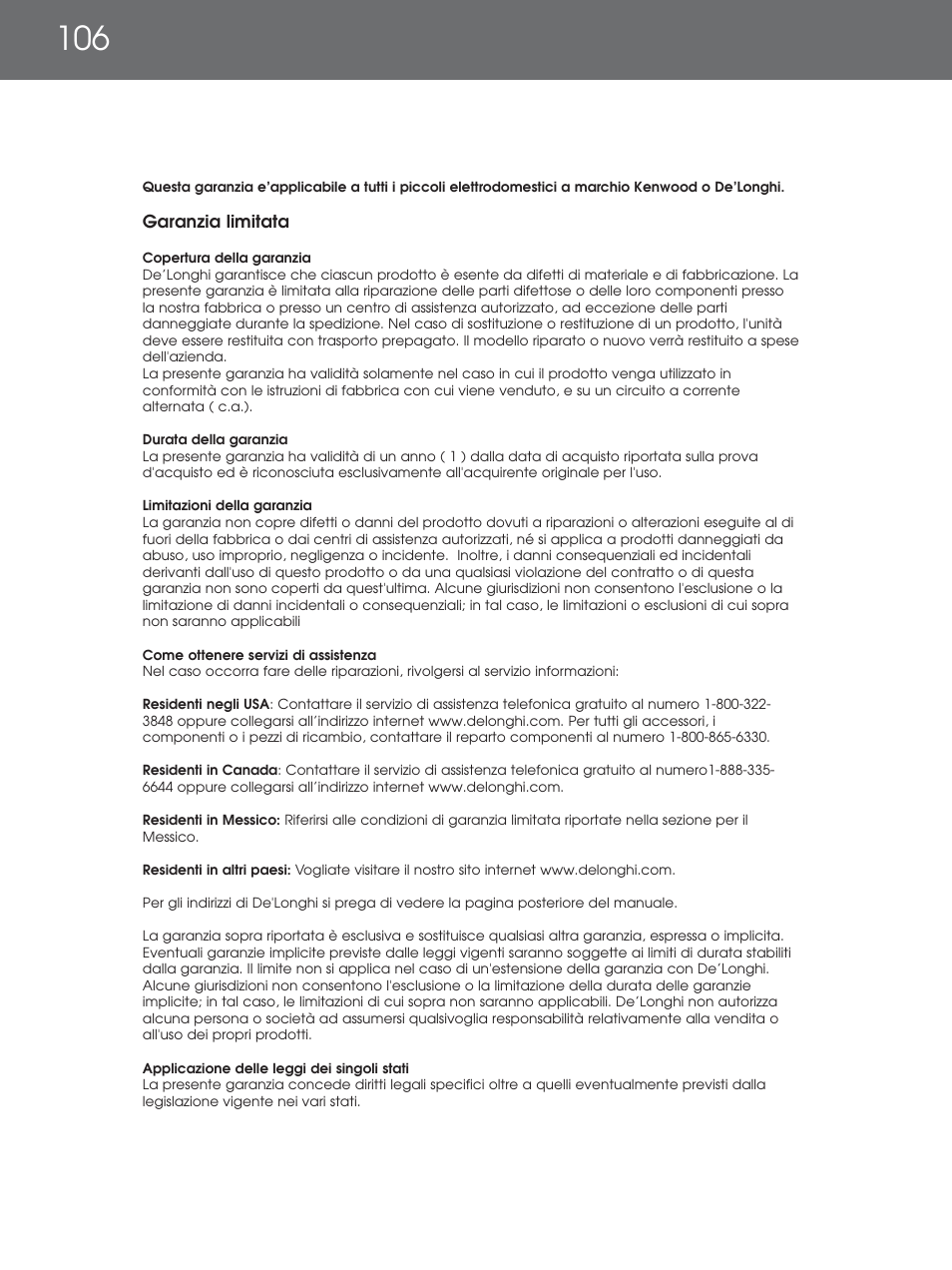 DeLonghi EAM4000 Series User Manual | Page 106 / 108