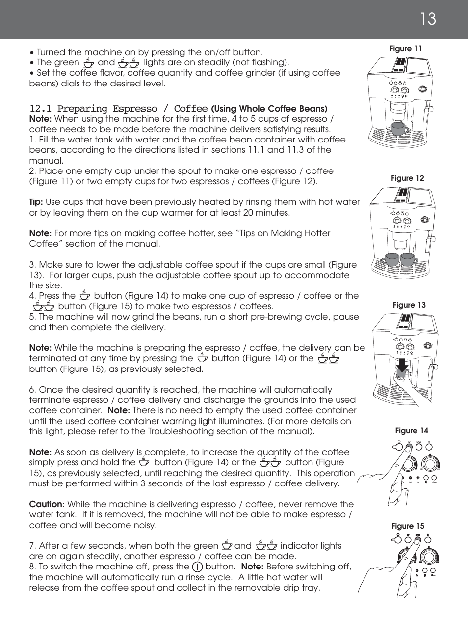 1 preparing espresso / coffee | DeLonghi EAM4000 Series User Manual | Page 13 / 108