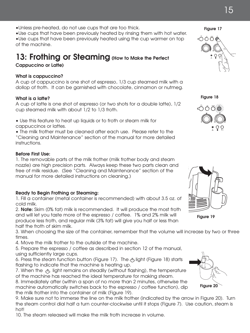 Frothing or steaming | DeLonghi EAM4000 Series User Manual | Page 15 / 108