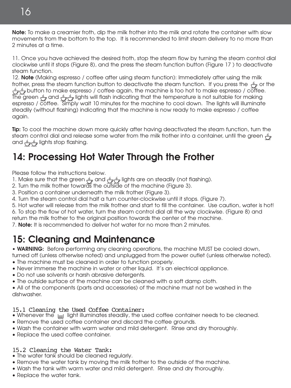 Processing hot water through the frother, Cleaning and maintenance | DeLonghi EAM4000 Series User Manual | Page 16 / 108