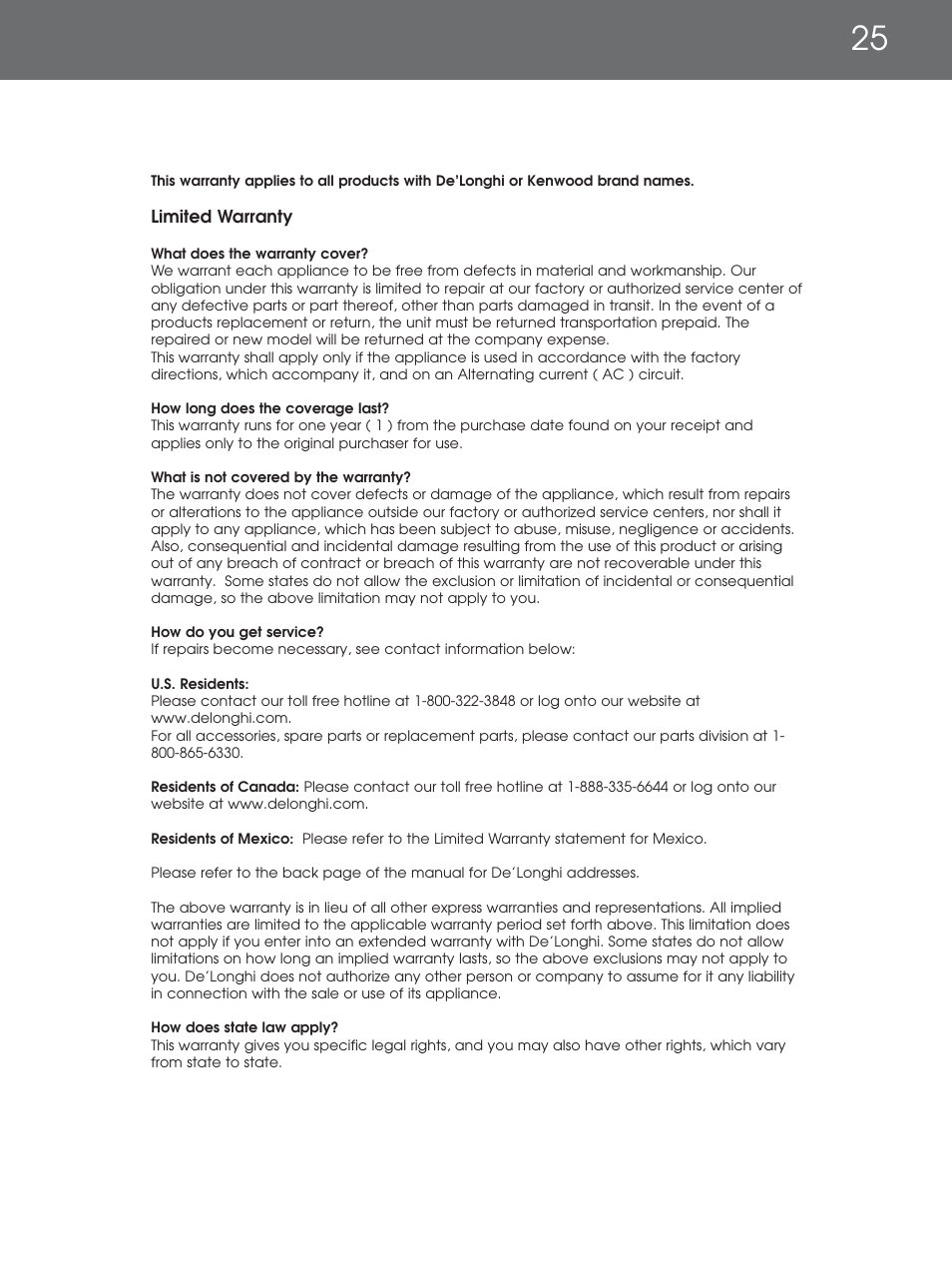 DeLonghi EAM4000 Series User Manual | Page 25 / 108