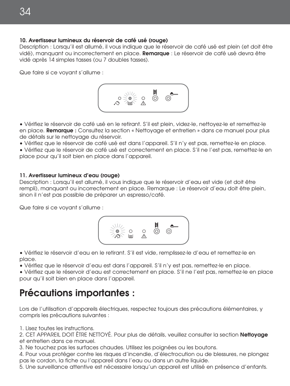 Précautions importantes | DeLonghi EAM4000 Series User Manual | Page 34 / 108