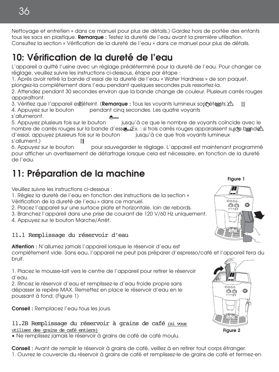 Vérification de la dureté de l’eau, Préparation de la machine | DeLonghi EAM4000 Series User Manual | Page 36 / 108