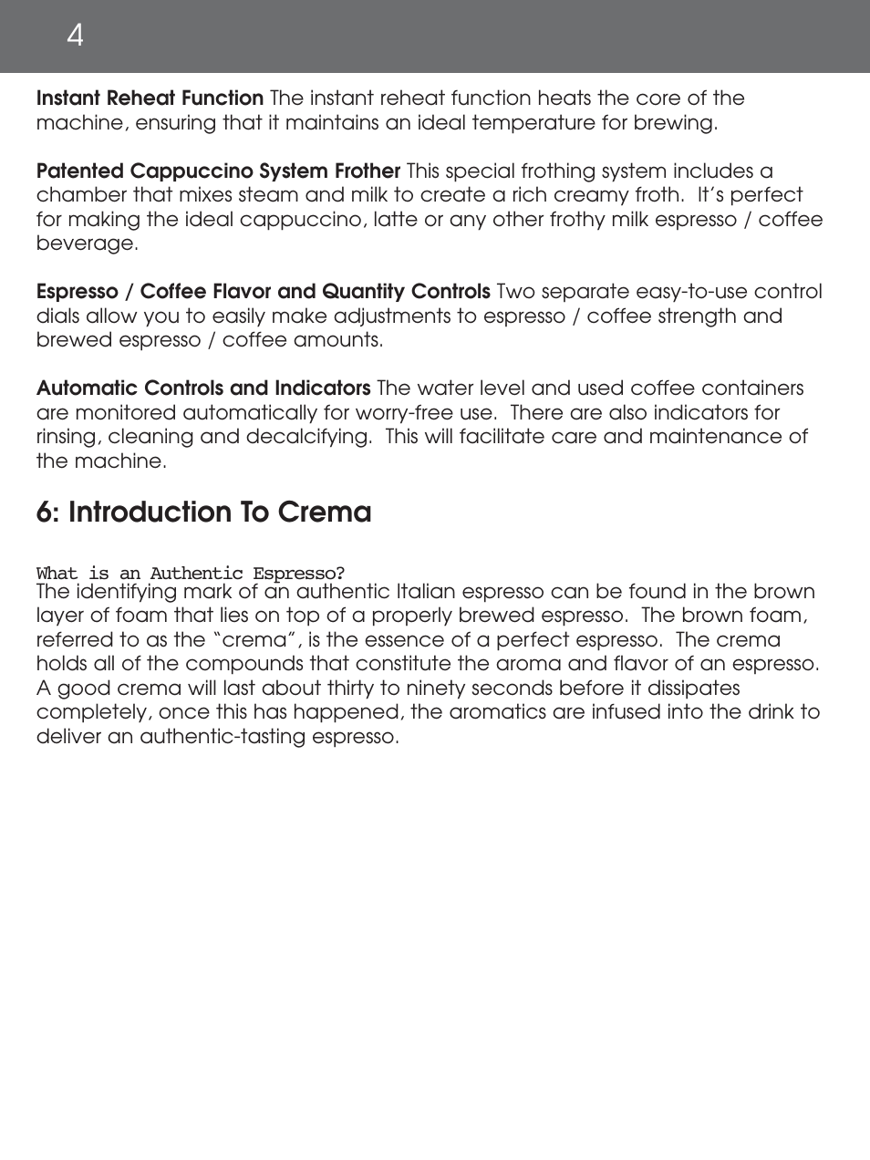 Introduction to crema | DeLonghi EAM4000 Series User Manual | Page 4 / 108